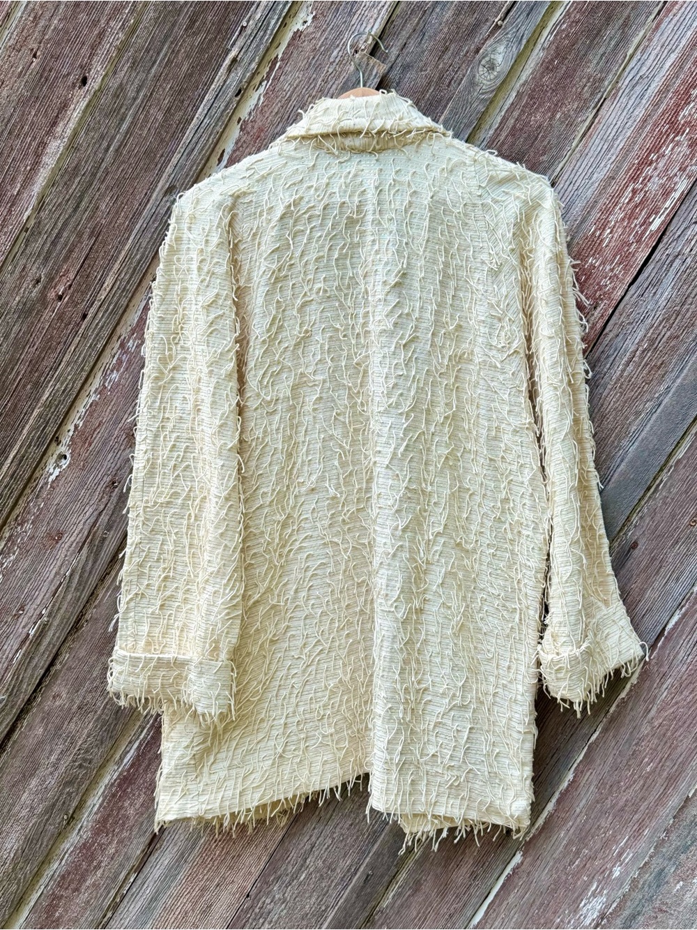 Textured Open-Front Cream Jacket - Picture 3 of 6